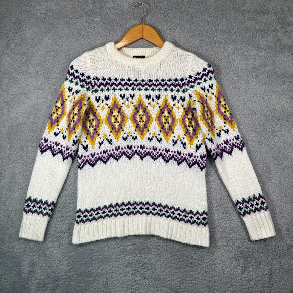 Talbots Cream, Purple, Yellow Fair Isle Mockneck Sweater Small - Picture 4 of 13